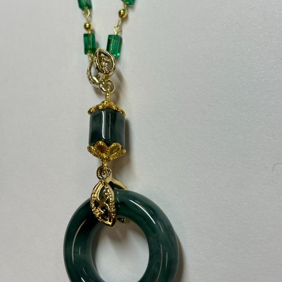 Silver Praying Jade and Gold Energy Links Pendant Necklace - Picture 8 of 12